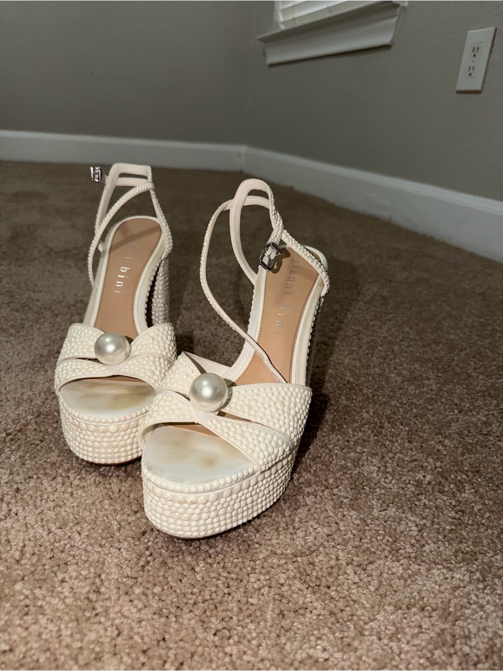 Gianni Bini KemaraTwo Embellished Pearl Platform Sandals.
